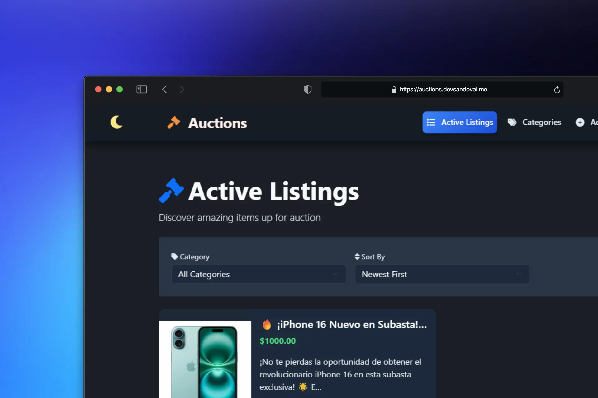 Auctions screenshot